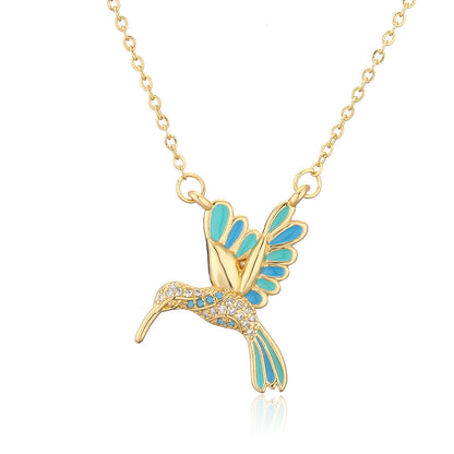 European And American New Drop Oil Bird Pendant Copper Plated Real Gold Necklace