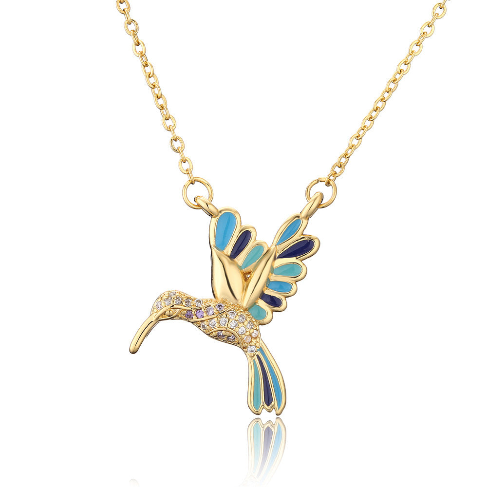 European And American New Drop Oil Bird Pendant Copper Plated Real Gold Necklace