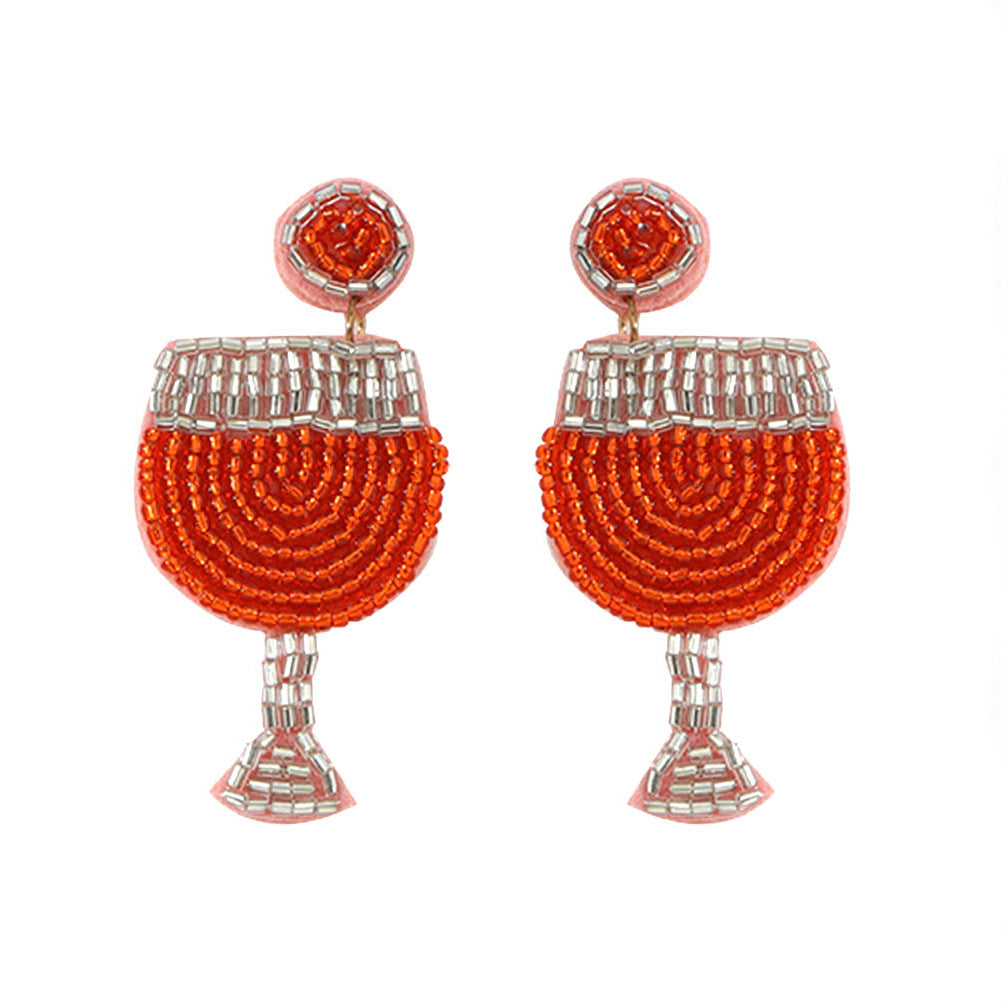 Bohemian Creative Rice Beads Wine Bottle Glass New Year Party Earrings