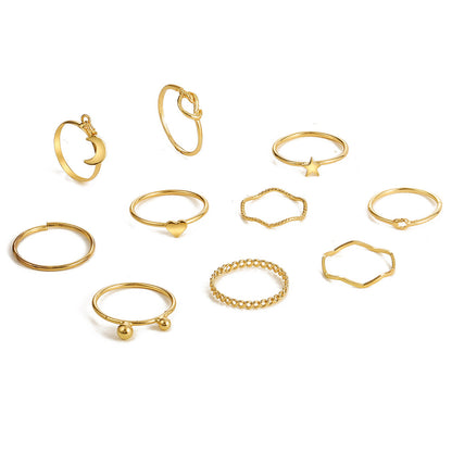 Creative Simple Peach Heart Moon Joint Ring Set 10-piece Set Wholesale