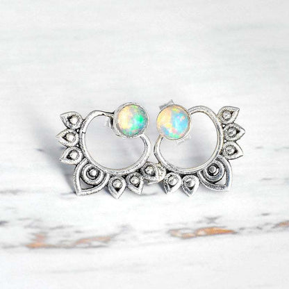 Bohemian Lotus Earrings Female Opal Earrings Front And Rear Combination Dual-use Earrings