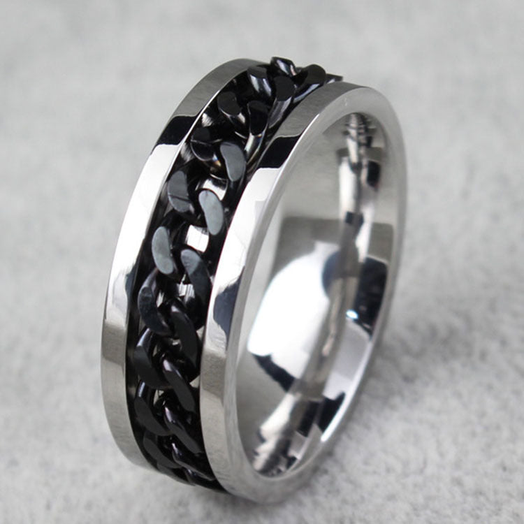 Fashion Contrast Color Rotating Titanium Steel Twisted Ring