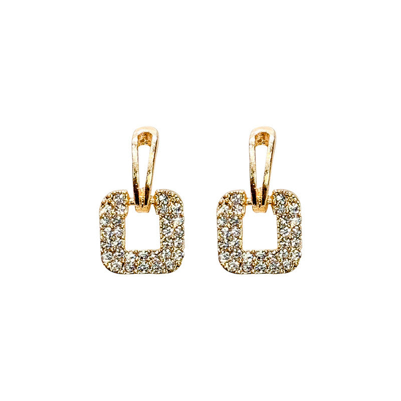 1 Pair Simple Style Square Inlay Alloy Zircon Drop Earrings