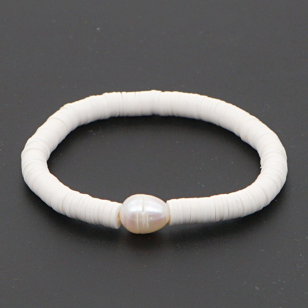 Summer European And American Retro Simple Natural Pearl Bracelet Female Beach Wind Color Soft Clay Clay Handmade Jewelry