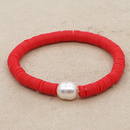 Summer European And American Retro Simple Natural Pearl Bracelet Female Beach Wind Color Soft Clay Clay Handmade Jewelry