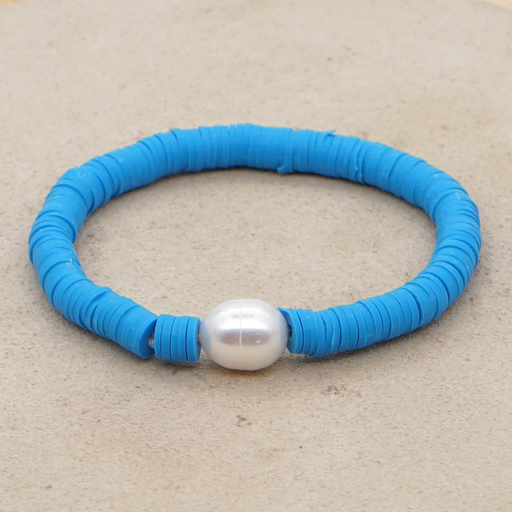 Summer European And American Retro Simple Natural Pearl Bracelet Female Beach Wind Color Soft Clay Clay Handmade Jewelry