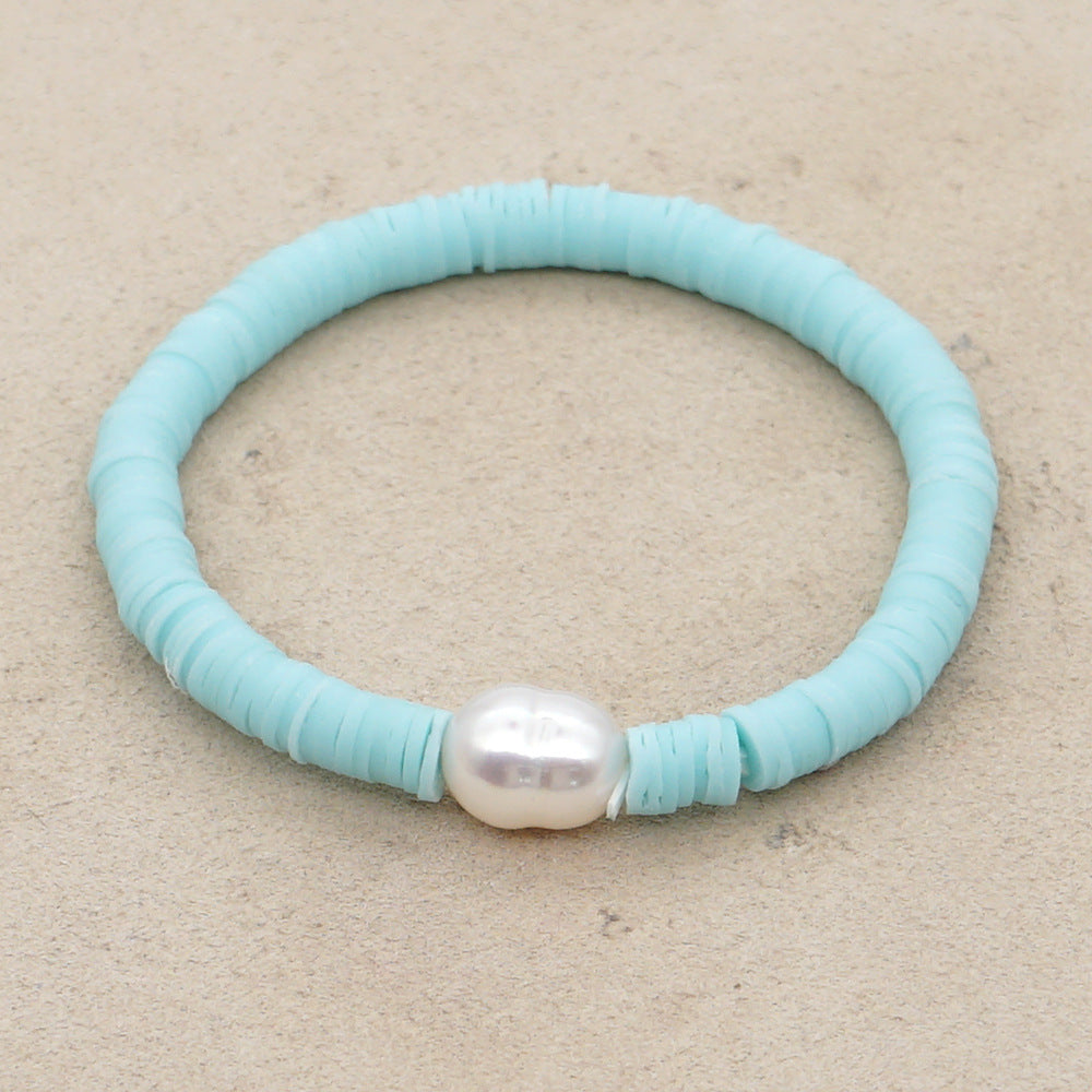 Summer European And American Retro Simple Natural Pearl Bracelet Female Beach Wind Color Soft Clay Clay Handmade Jewelry