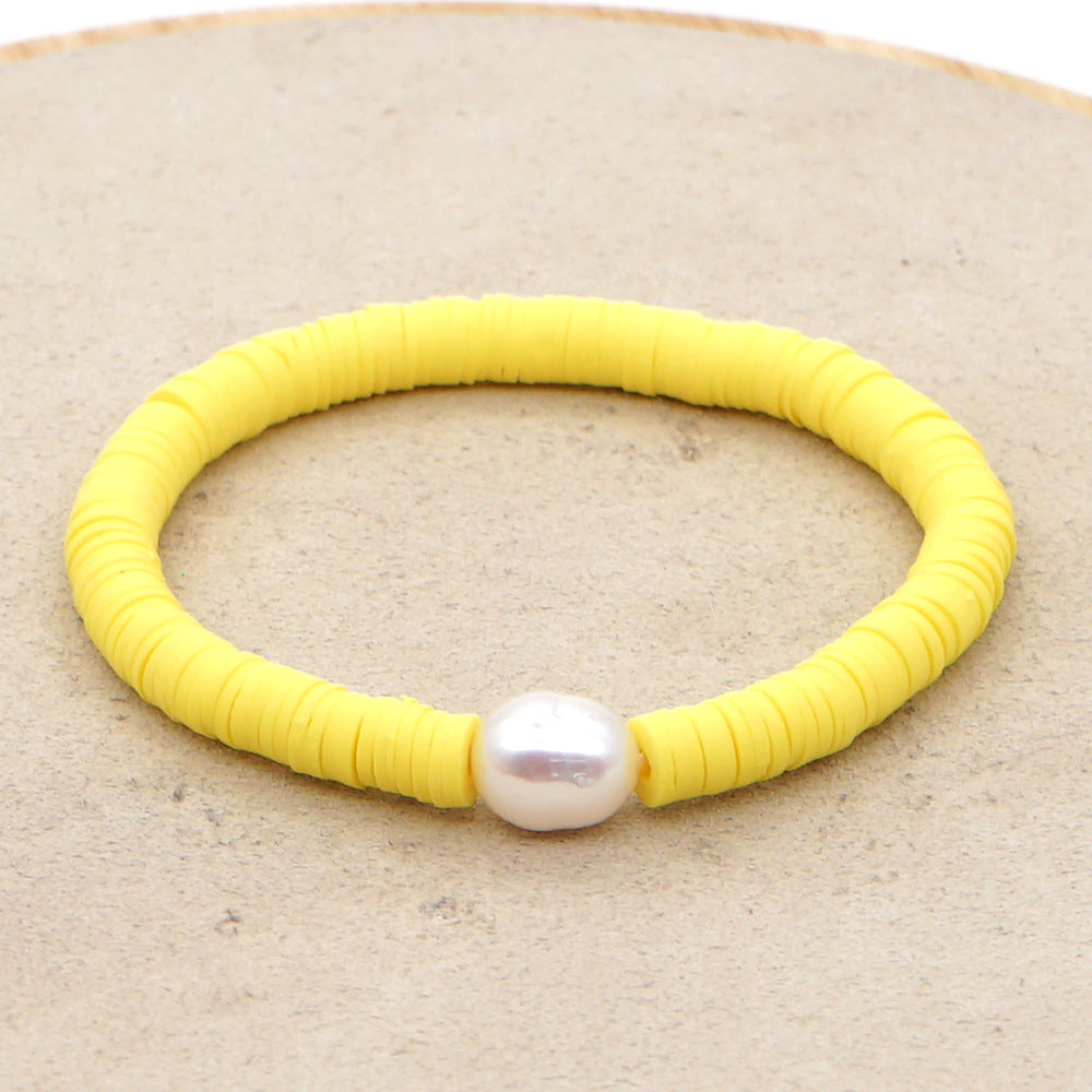 Summer European And American Retro Simple Natural Pearl Bracelet Female Beach Wind Color Soft Clay Clay Handmade Jewelry