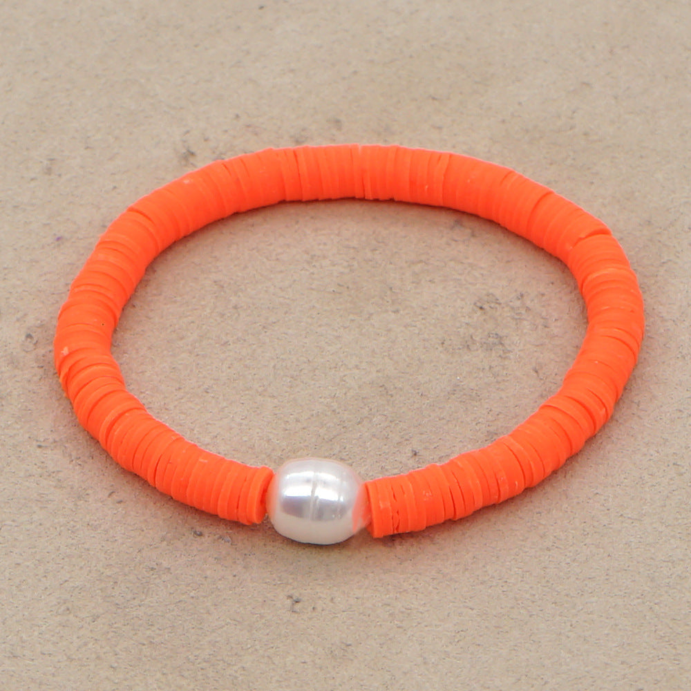 Summer European And American Retro Simple Natural Pearl Bracelet Female Beach Wind Color Soft Clay Clay Handmade Jewelry