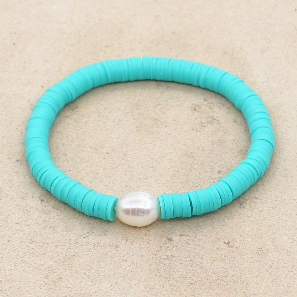 Summer European And American Retro Simple Natural Pearl Bracelet Female Beach Wind Color Soft Clay Clay Handmade Jewelry