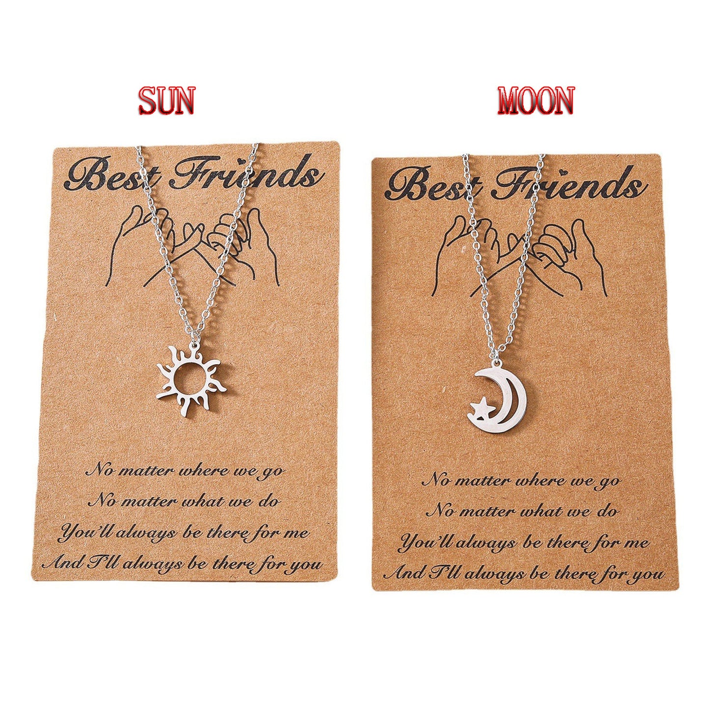 New Sun Moon Good Friend Card Creative Stainless Steel Sun Moon Clavicle Chain 2 Piece Set