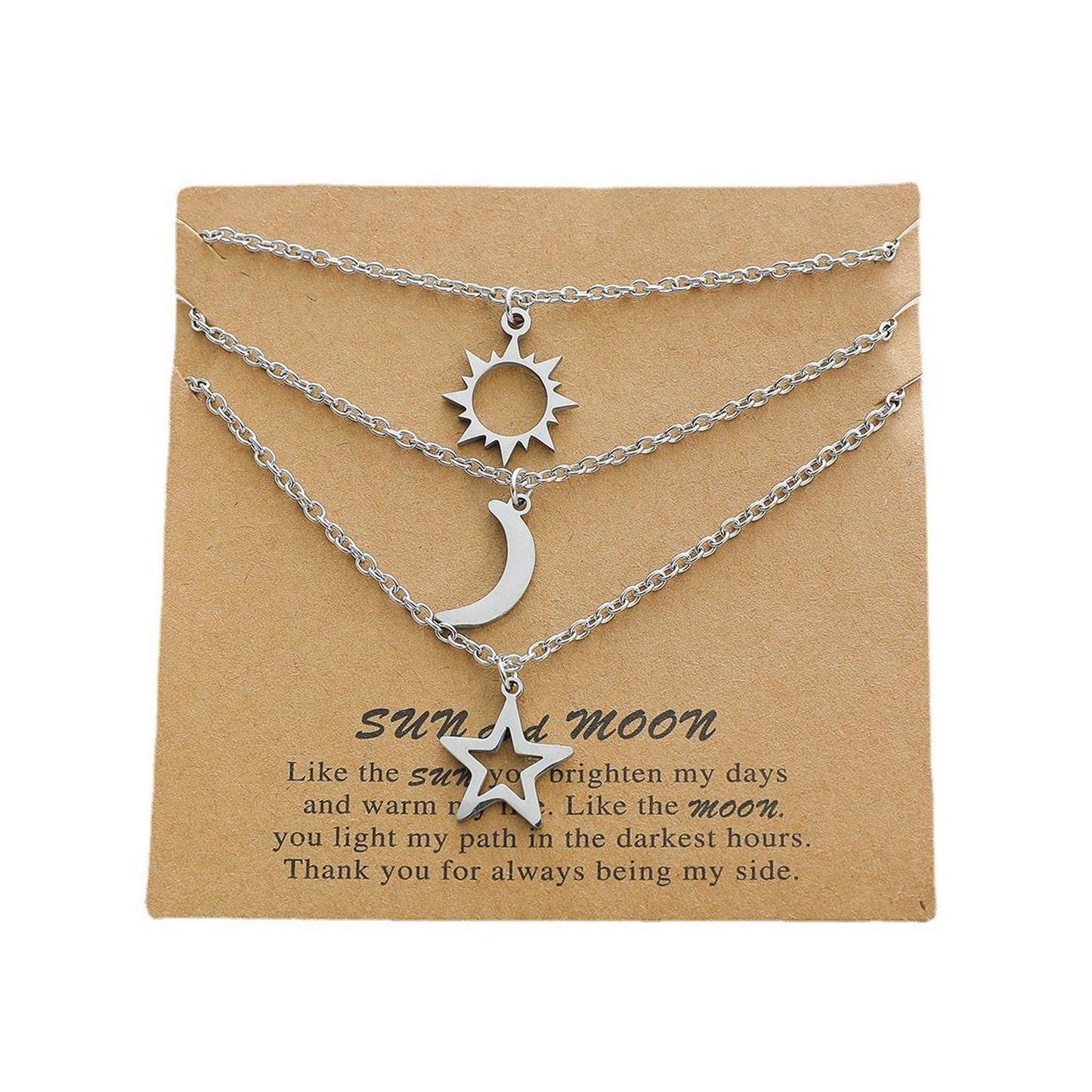 New Stainless Steel Sun Moon Star Necklace European And American Personality Pendent Necklace