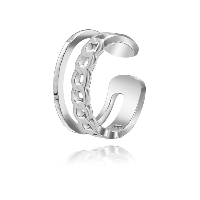 Simple Geometric Open Adjustable Ring Titanium Steelring