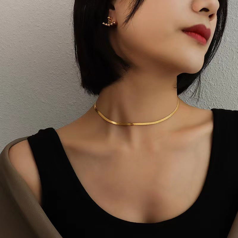 Flat Snake Bone Titanium Steel Clavicle Chain Trendy Blade Necklace