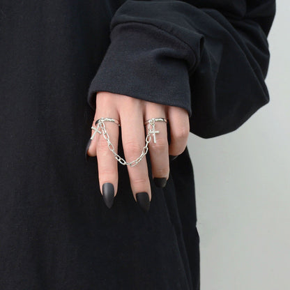 Simple Cross Exaggerated Alloy Chain Ring