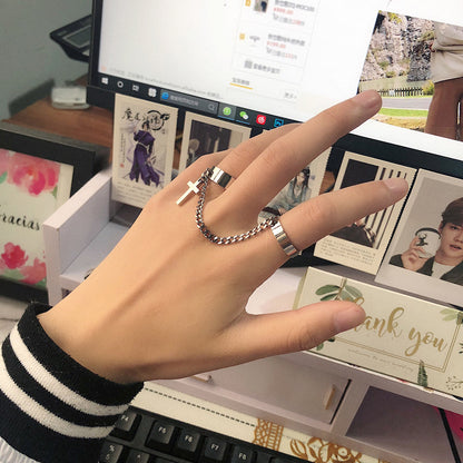 Simple Cross Exaggerated Alloy Chain Ring