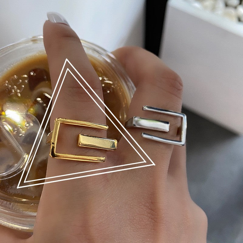 Simple Letter E Shape Fashion Design Punk Geometric Ring