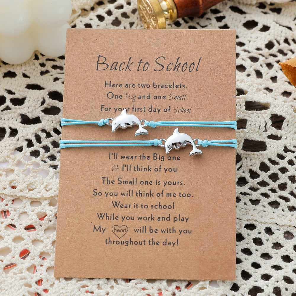New Dolphin School Season Card Bracelet Parent-child Alloy Small Animal Woven Bracelet 2-piece Set