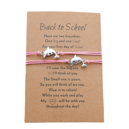 New Dolphin School Season Card Bracelet Parent-child Alloy Small Animal Woven Bracelet 2-piece Set