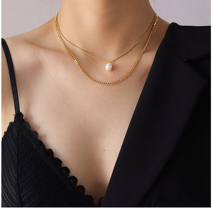 European And American Three-layer Irregular Pendant Freshwater Pearl Sweater Chain