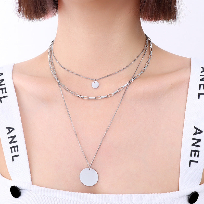 Fashion Three-layered Clavicle Chain Titanium Steel Plated 18k Real Gold Necklace Wholesale