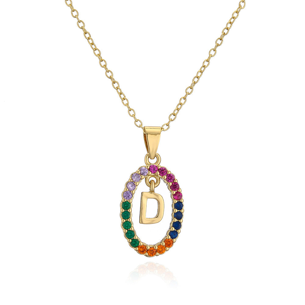 Real Gold Electroplating 26 English Alphabet Zircon Pendant Copper Necklace Female