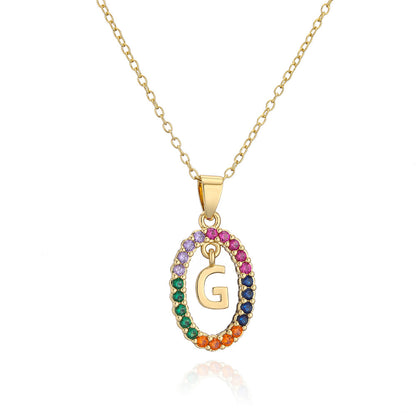 Real Gold Electroplating 26 English Alphabet Zircon Pendant Copper Necklace Female