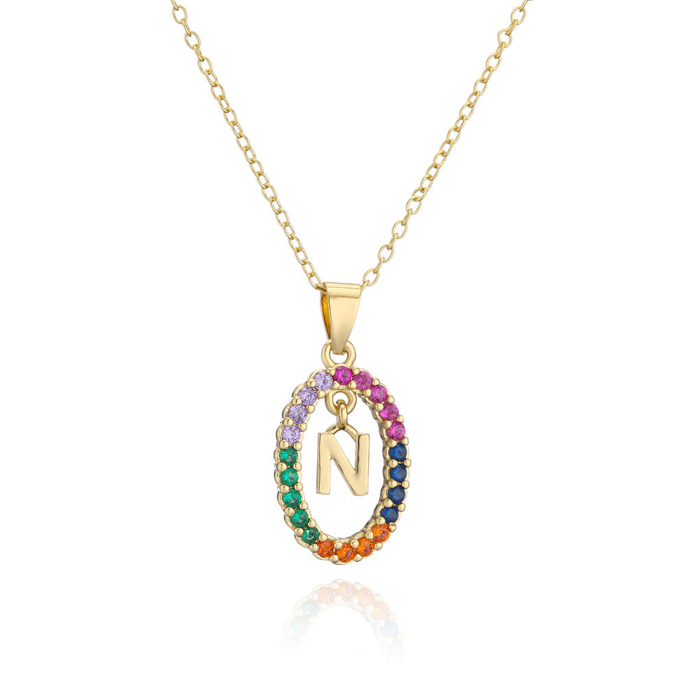 Real Gold Electroplating 26 English Alphabet Zircon Pendant Copper Necklace Female