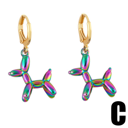 Cartoon Balloon Dog Hip Hop Colorful Metal Copper Earrings