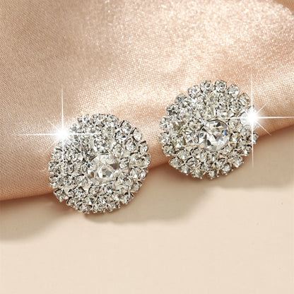 Fashion Big Full Rhinestone Square Exaggerated Large Stud Earrings