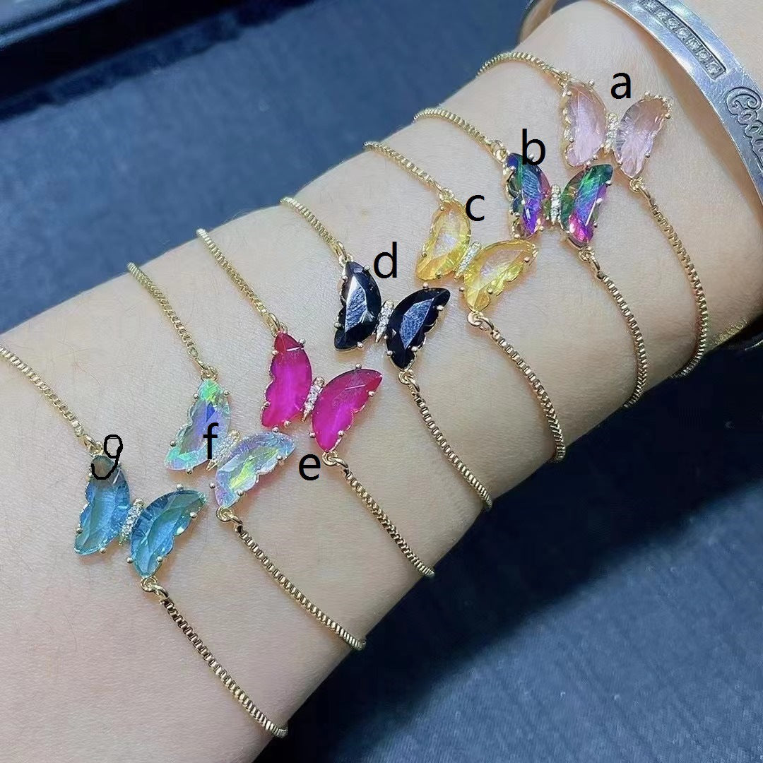 Fashion Rhinestone Butterfly Pendant Anklet Telescopic Adjustment Bracelet