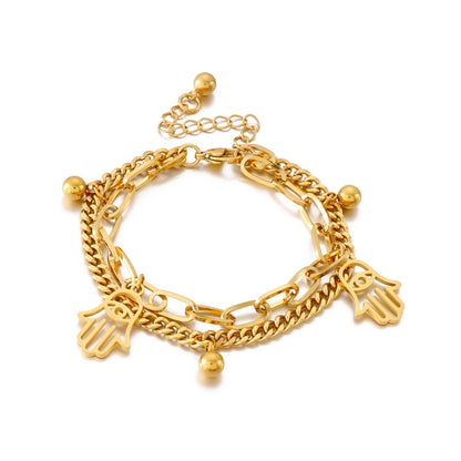 Fashion Popular Stainless Steel Double Palm Gold Pendant Beads Bracelet Jewelry