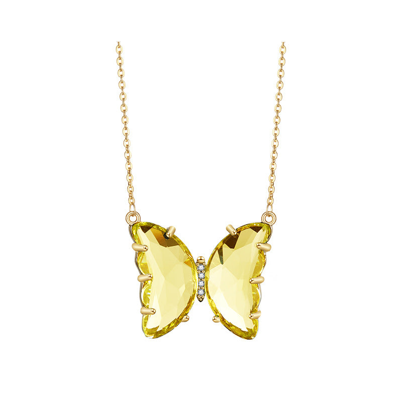 Fashion Simple Geometric Translucent Crystal Glass Butterfly Necklace