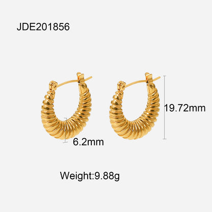 Simple Stainless Steel U Shape Fashion Screw Pattern Hoop Earrings