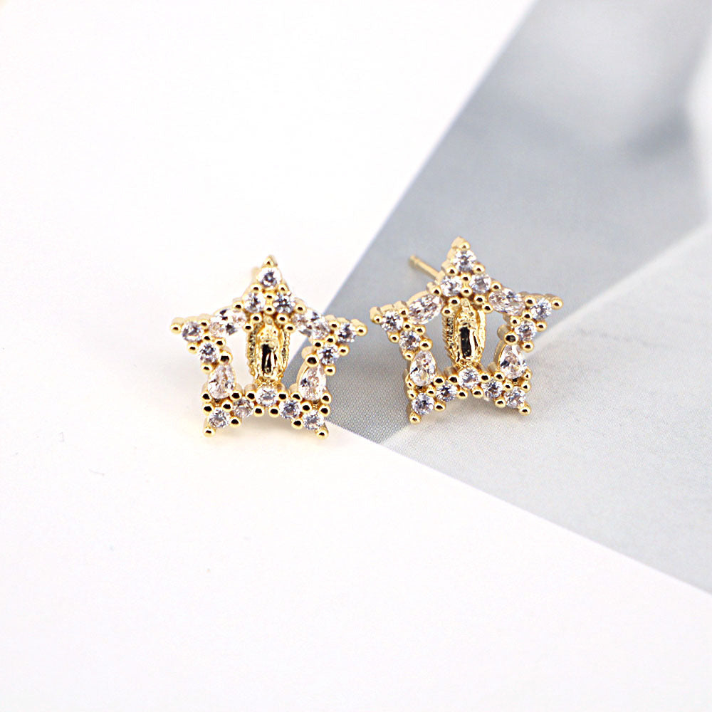 Retro Cross Jesus Virgin Mary Earrings Female Copper Micro-set Zircon Earrings Wholesale