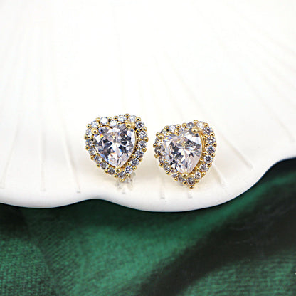 Korean Copper Micro-set Zircon Peach Heart Pineapple Geometric Sweet Earrings