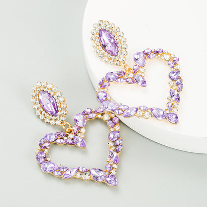 Love Love-shaped Alloy Inlaid Rhinestone Exaggerated Earrings