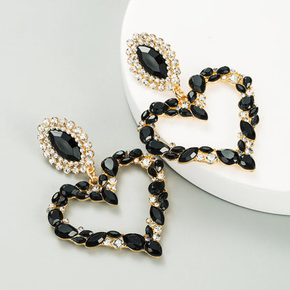 Love Love-shaped Alloy Inlaid Rhinestone Exaggerated Earrings