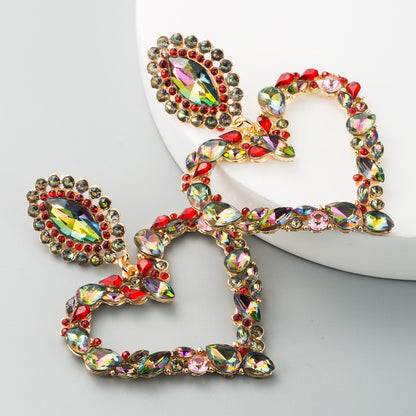 Love Love-shaped Alloy Inlaid Rhinestone Exaggerated Earrings