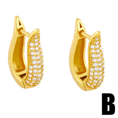 Full Diamond Zircon Geometric Earrings Female Copper Earrings