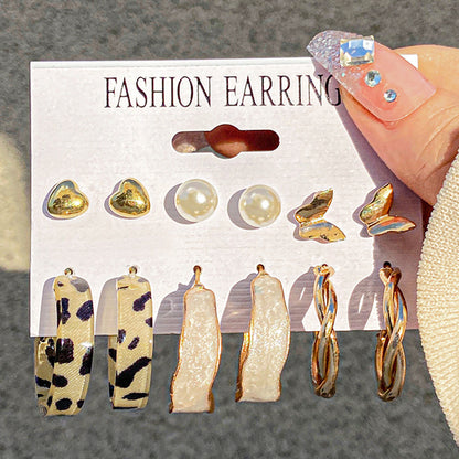 Retro C-shaped Earrings Set 6 Pairs Of Creative Personality Metal Earrings