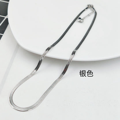 Fashion Flat Chain Snake Bone Chain Simple Necklace Titanium Steel Clavicle Chain