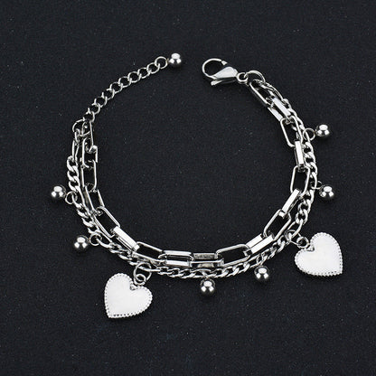 Fashion Heart-shaped Pendant Multi-layer Chain Hip-hop Titanium Steel Bracelet