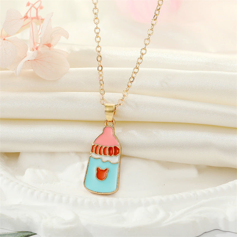 Korean Creative Personality Alloy Dripping Oil French Fries Pizza Food Pendant Necklace