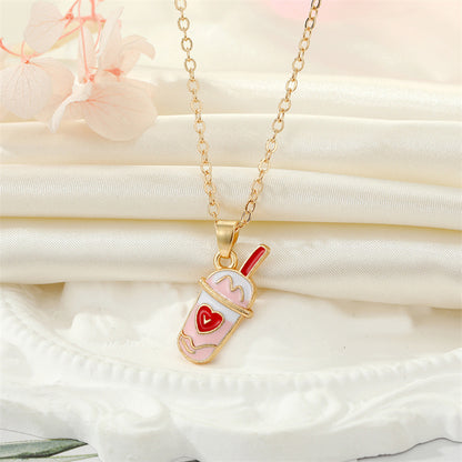 Korean Creative Personality Alloy Dripping Oil French Fries Pizza Food Pendant Necklace