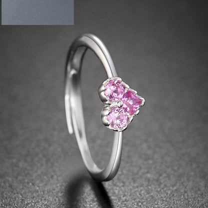 Korean New Fashion Heart-shape S925 Silver Inlaid Zircon Ring