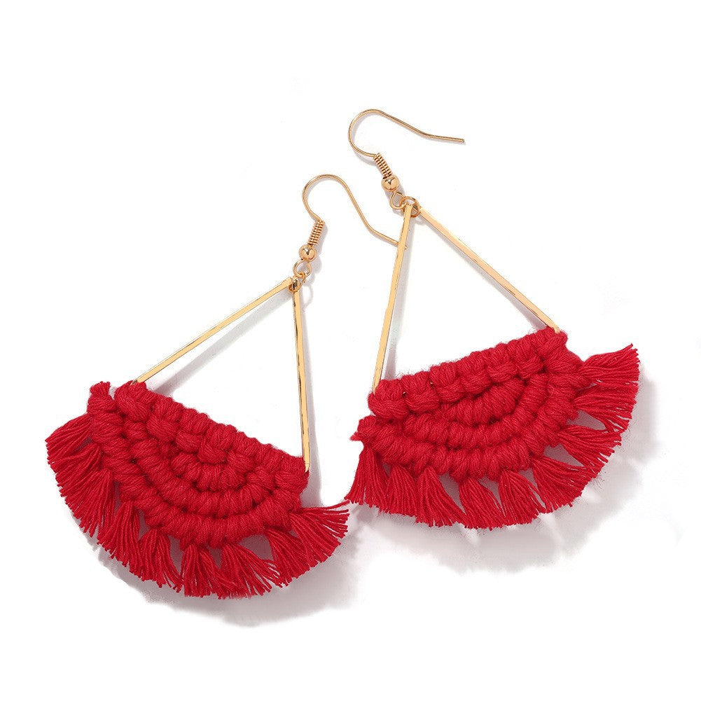 Chinese New Year Fabric Flower Festive Ethnic Tassel Earrings