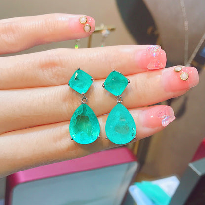 Simple Blue Water Drop Simulation Emerald Copper Earrings Wholesale