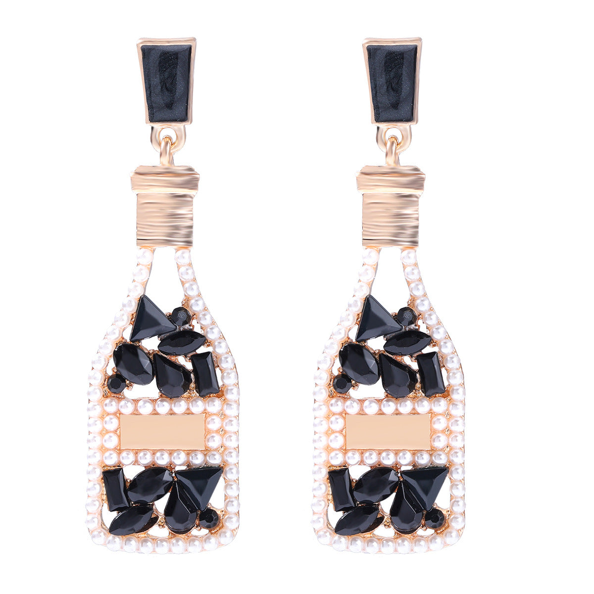 Fashion Wine Bottle Diamond Alloy Artificial Gemstones Earrings