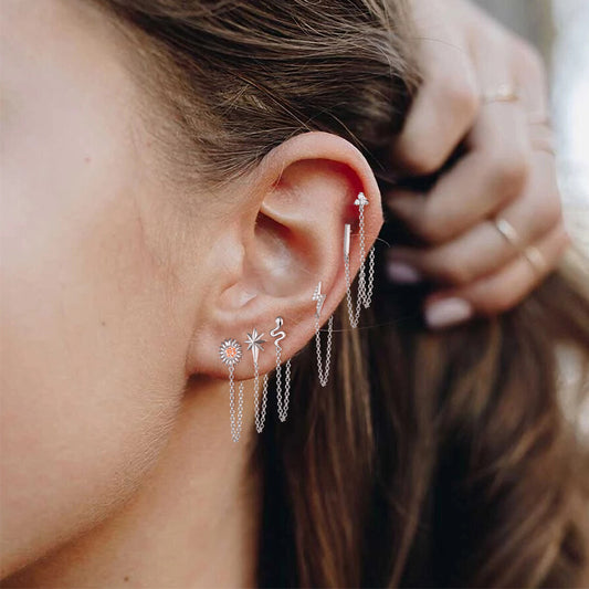 S925 Sterling Silver Fashion Creative Simple Diverse Tassel Female Ear Clip Drop Earrings
